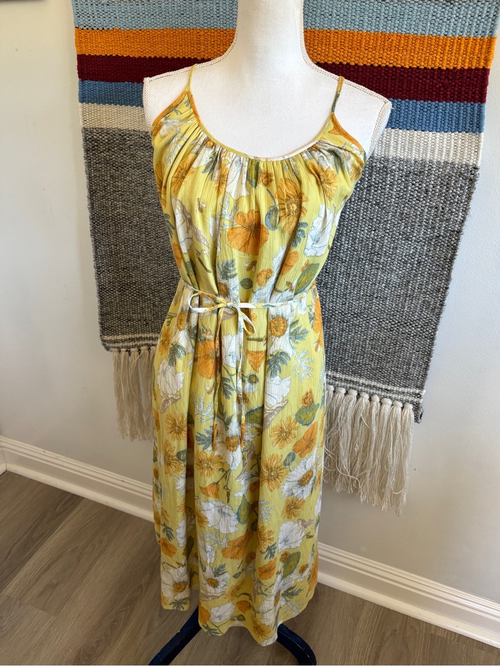 Sister Revolution Yellow Floral Midi Dress with Tie Waist